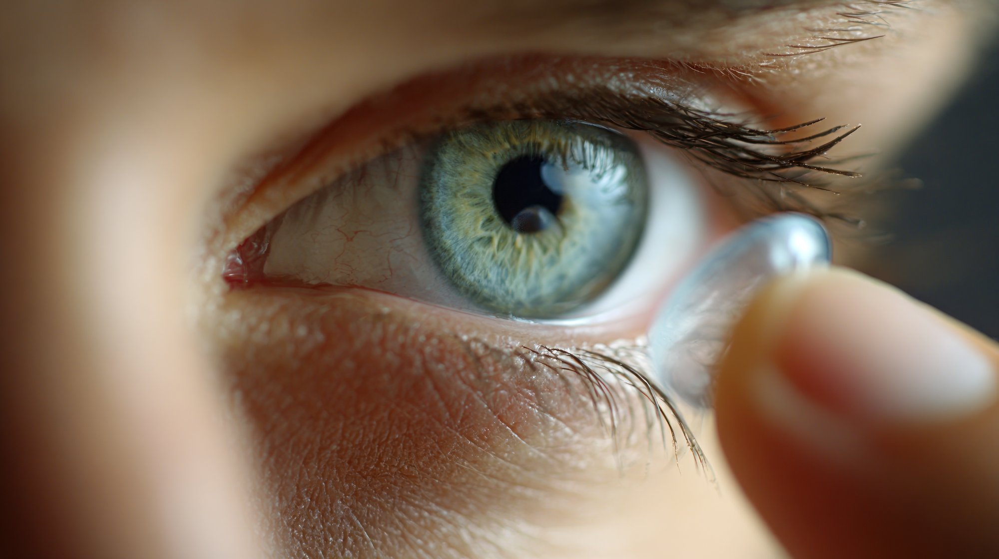 Close-up of a contact lens being placed in an eye